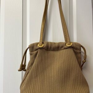 Mondani Tan Knitted Shoulder Bag with Double Straps
